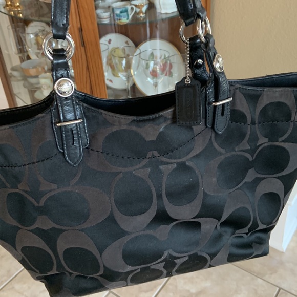 Coach Signature F16175 Black/Brown Sateen Bag & Matching Wrislet - Picture 3 of 16
